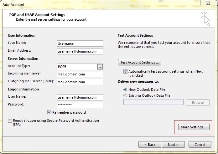 Setting up email in Microsoft Outlook 2013 - Step 3