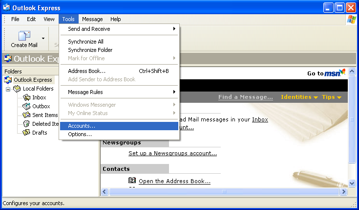 Setting up email in Outlook Express - Step 1