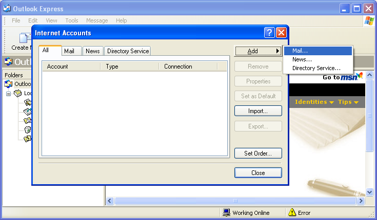 Setting up email in Outlook Express - Step 2