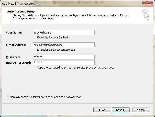 Setting up email in Microsoft Outlook - Step 4