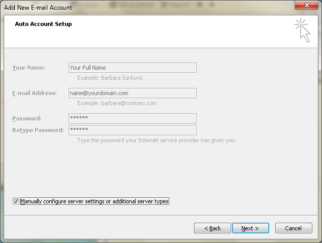 Setting up email in Microsoft Outlook - Step 5