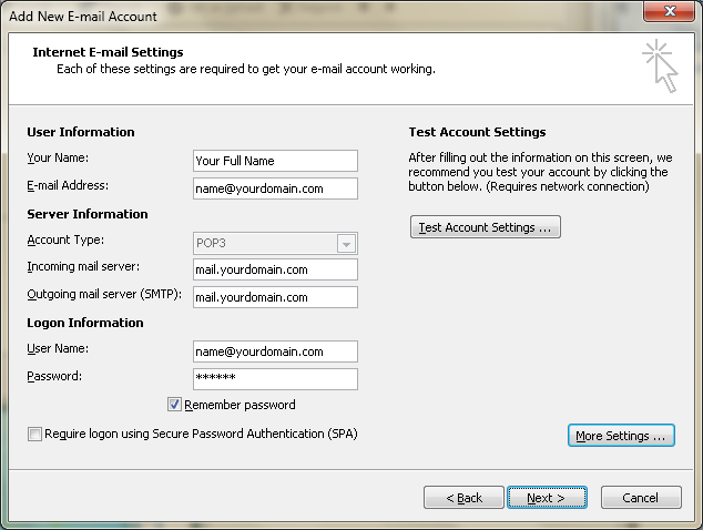 Setting up email in Microsoft Outlook - Step 11
