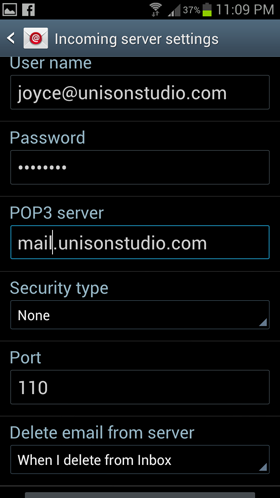 Setting up email in Samsung - Step 4