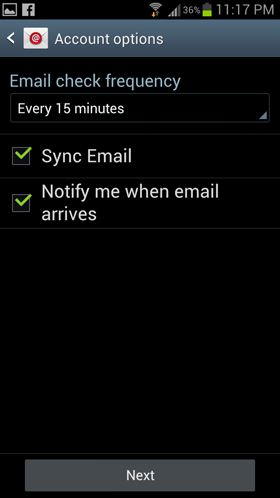 Setting up email in Samsung - Step 6